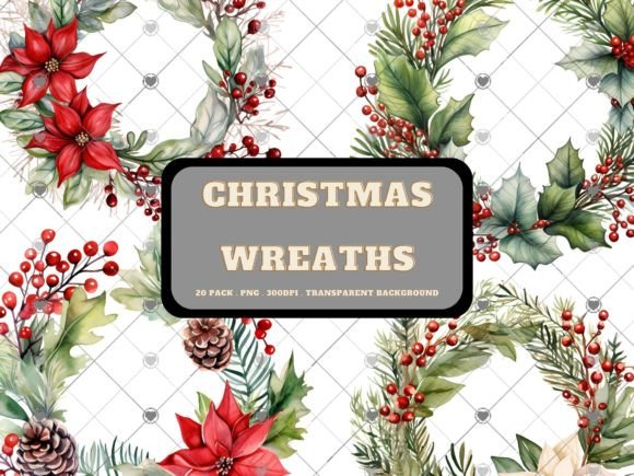 20 Pack Watercolor Christmas Wreath Pack: Premium Illustrations for Sellers