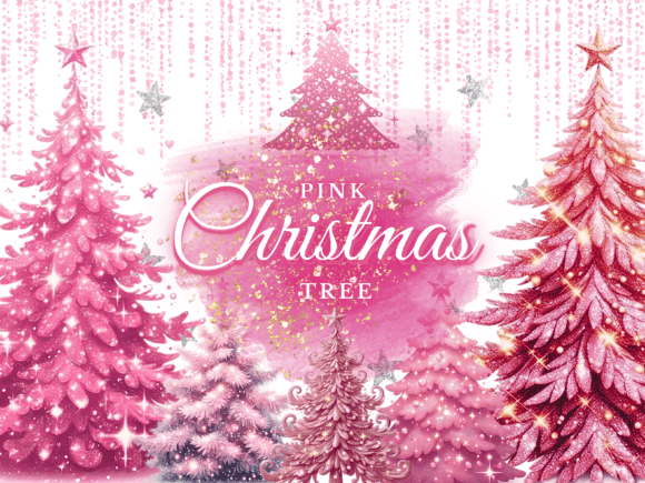 25 Pink Christmas Tree Clipart Bundle for Illustrations