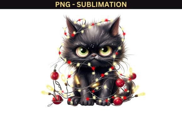 Black Christmas Angry Cat PNG Design for Illustrations