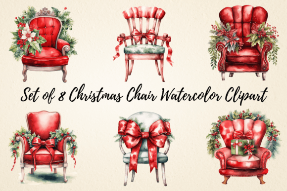 Christmas Chair Watercolor Clipart for Modern Illustrations