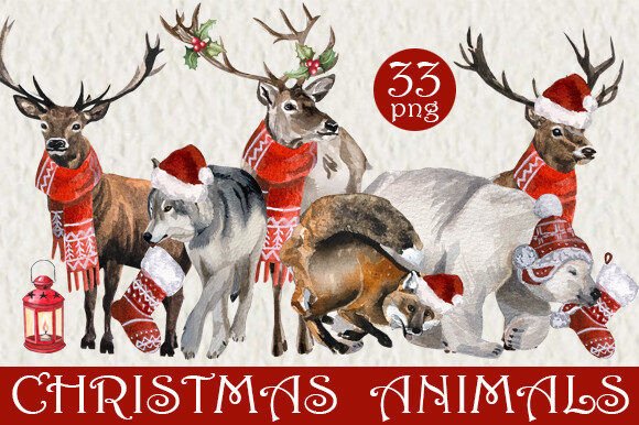 Christmas Clipart. Forest Animals PNG for Brand Illustrations