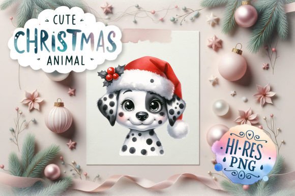 Christmas Dalmatian Watercolor Clipart for Modern Illustrations