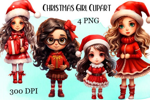 Christmas Girl Clipart, Chibi Girl PNG for Illustrations