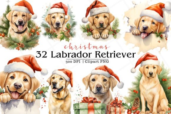 Christmas Labrador Retriever Dog Bundle Illustrations