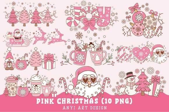 Christmas Pink PNG Bundle: Modern Illustrations for Editors