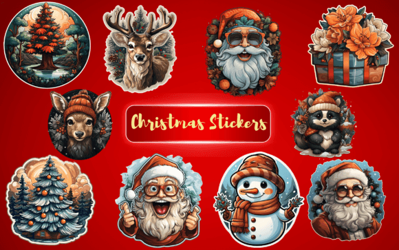 Christmas Stickers Clipart Bundle: Festive Illustrations for Local Brands