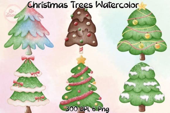 Christmas Trees Watercolor Sublimation for Brand Illustrations