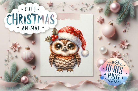Cute Christmas Owl Watercolor for Seasonal Illustrations