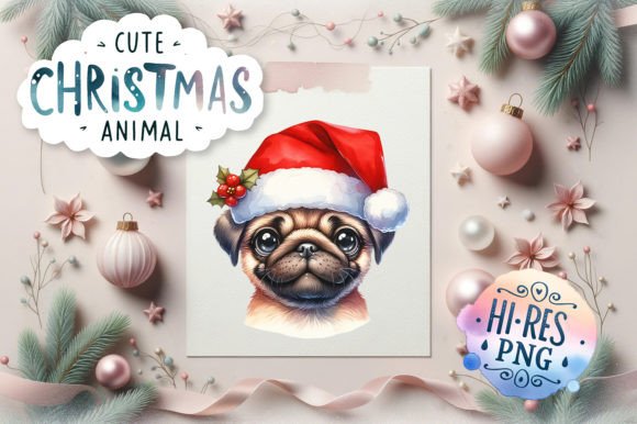 Cute Christmas Pug Watercolor: Festive Illustrations for Crafters