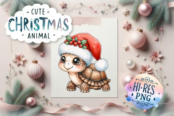Cute Christmas Turtle Watercolor for Seasonal Illustrations