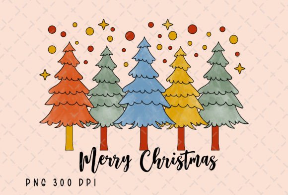 Merry Christmas Trees Watercolor PNG for Brand Illustrations