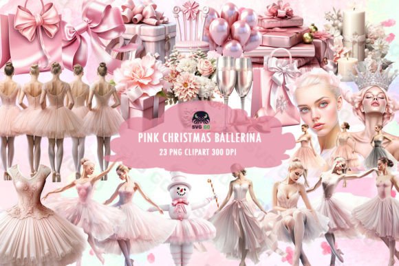Pink Christmas Ballerina Clipart PNG for Illustrations
