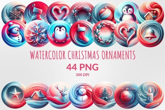 Red-Blue Watercolor Christmas Ornaments: Seasonal Illustrations for Modern Blogs