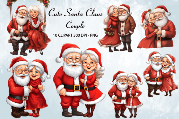 Santa Claus Couple Sublimation Clipart for Festive Illustrations