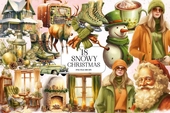 Snowy Christmas Sublimation Clipart for Brand Illustrations