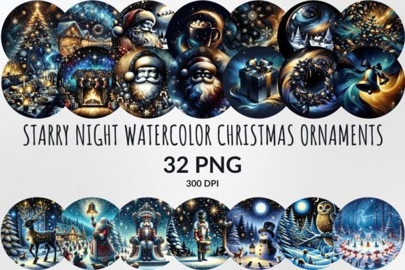 Starry Night Christmas Ornaments Bundle: A Designer's Review of Modern Illustrations