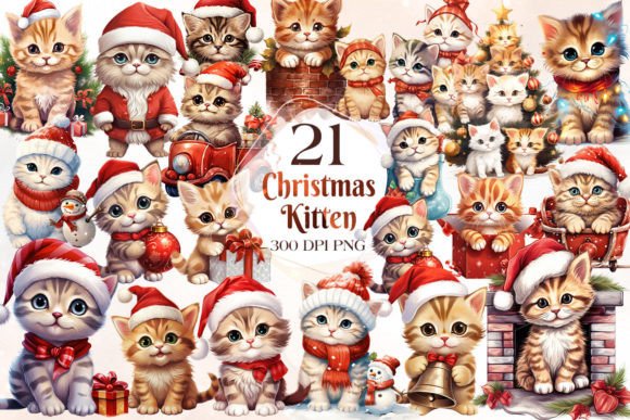 Super Cute Christmas Kitten Clipart for Seasonal Illustrations