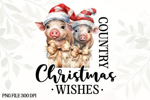 Vintage Christmas Farm Pig Sublimation