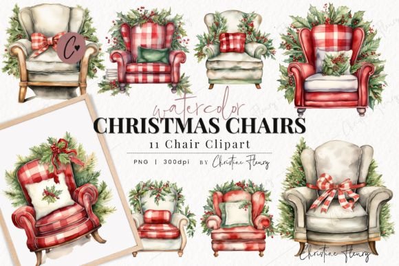 Watercolor Christmas Chair Clipart for Seasonal Illustrations