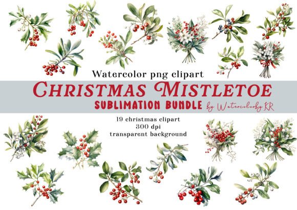 Watercolor Christmas Mistletoe Bundle: Premium Illustrations for Sellers