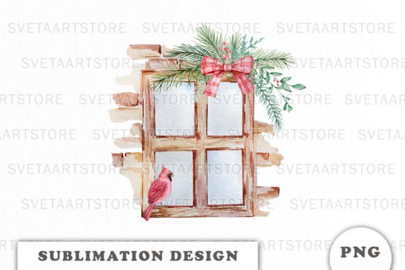 Watercolor Christmas Window Sublimation: Festive Illustrations for Local Brands